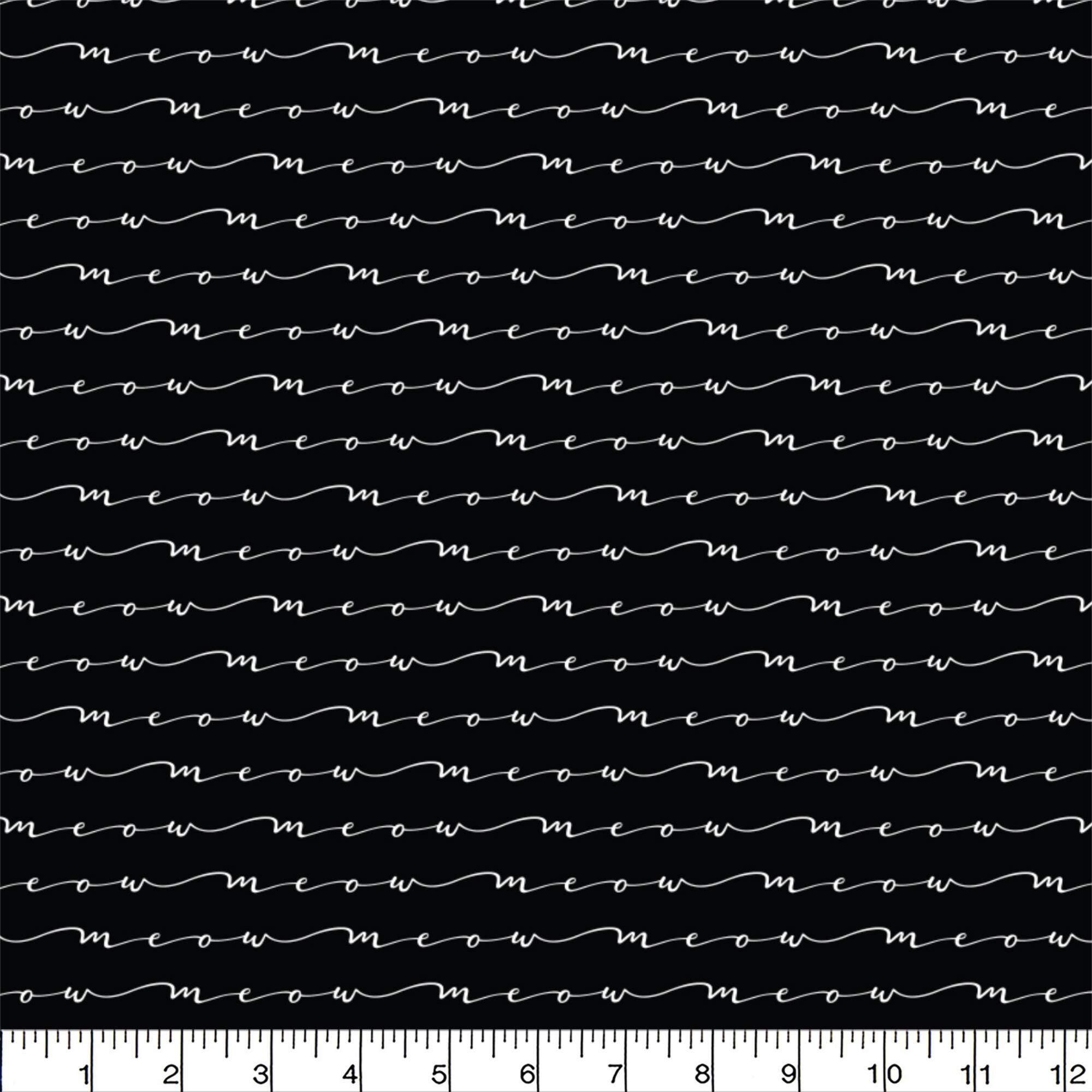 Eugene Textiles Black Meow Script Cotton Fabric